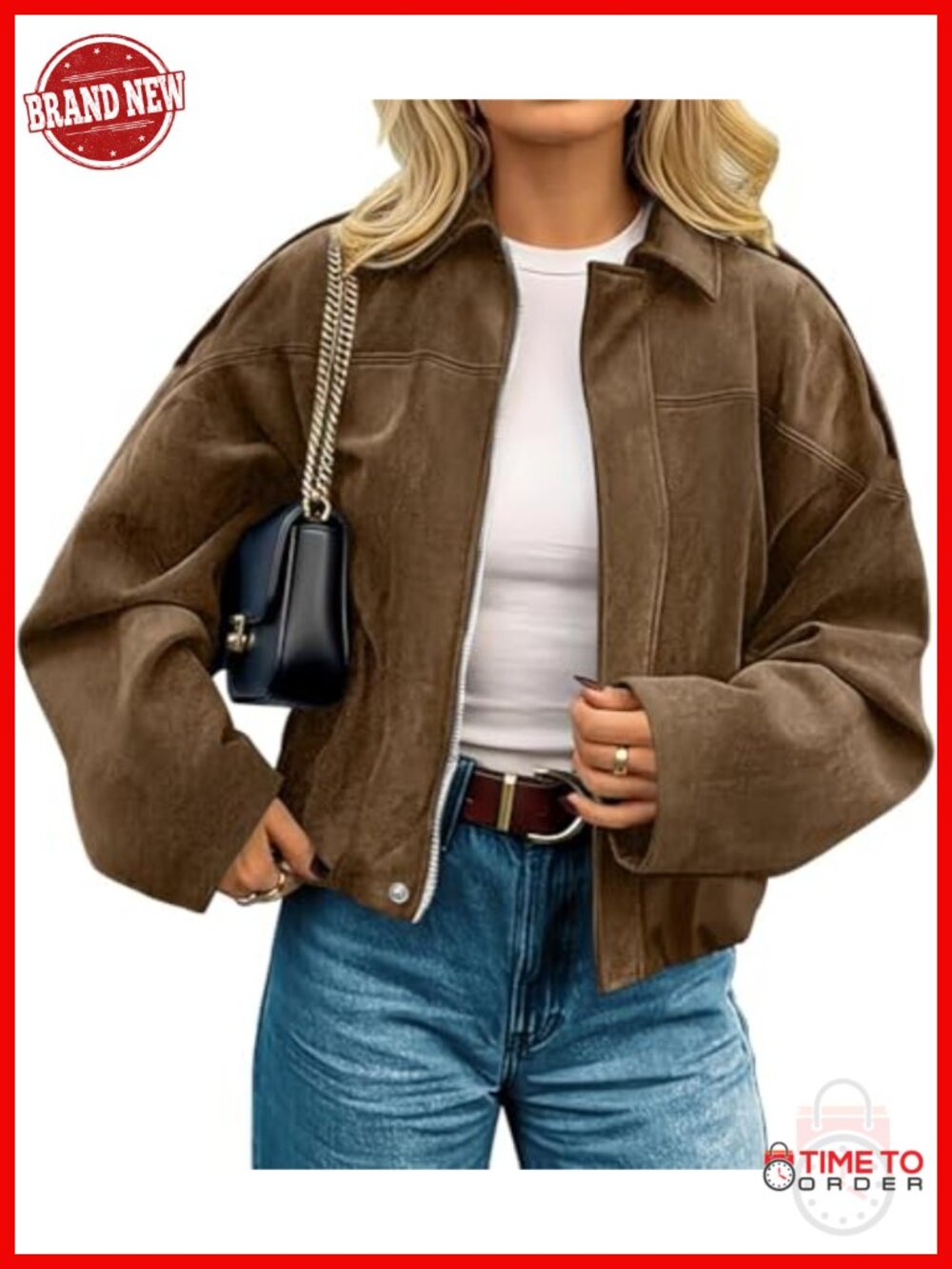 Womens Faux Suede Cropped Jacket Open Front Fall Coat - Picture 1 of 6